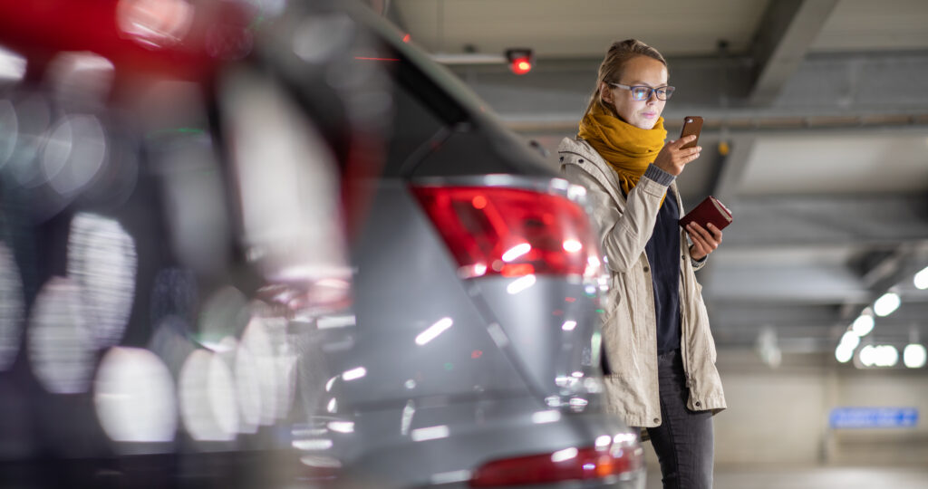 Visual representation of modern valet operations using mobile apps, automation, and real-time tracking technologies.