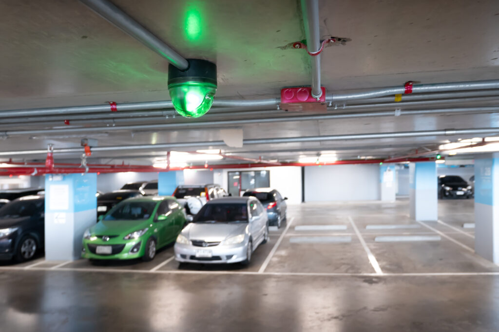 An AI-powered parking system showing real-time demand data and space optimization.